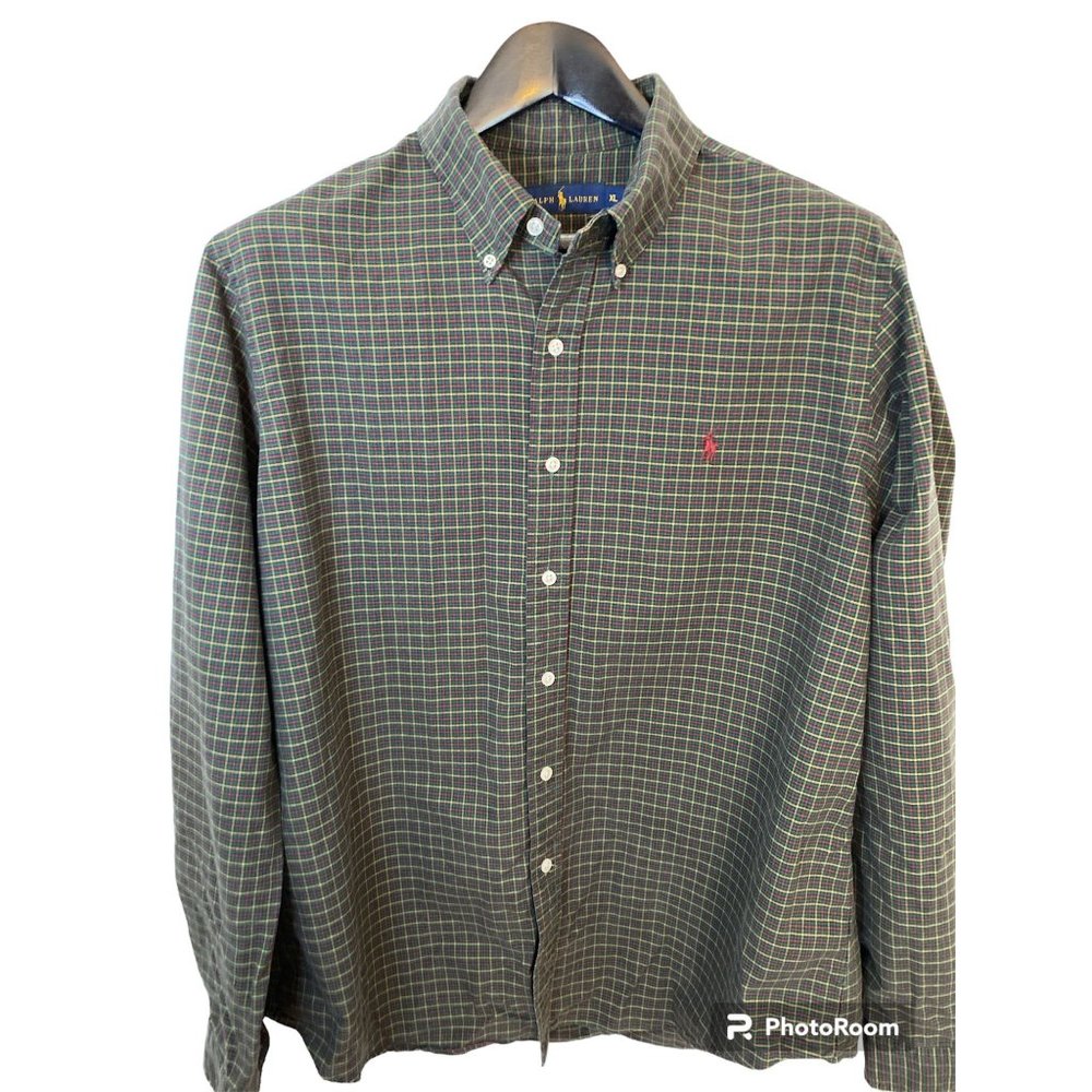 Ralph Lauren Blue Label Men's XL Plaid Green Yellow Red Long Sleeve Cotton Shirt